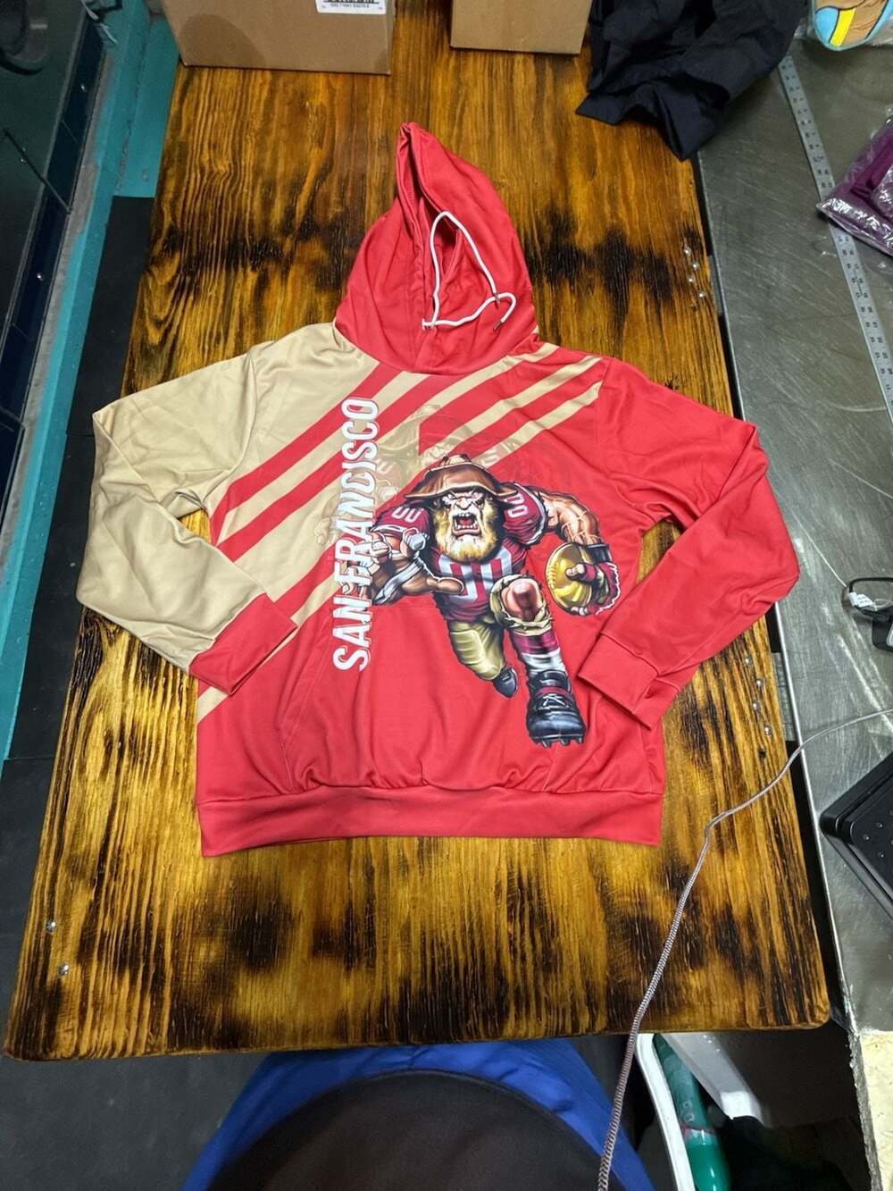 49ers Mascot Football Running Back Graphic  Hoodie Sz M